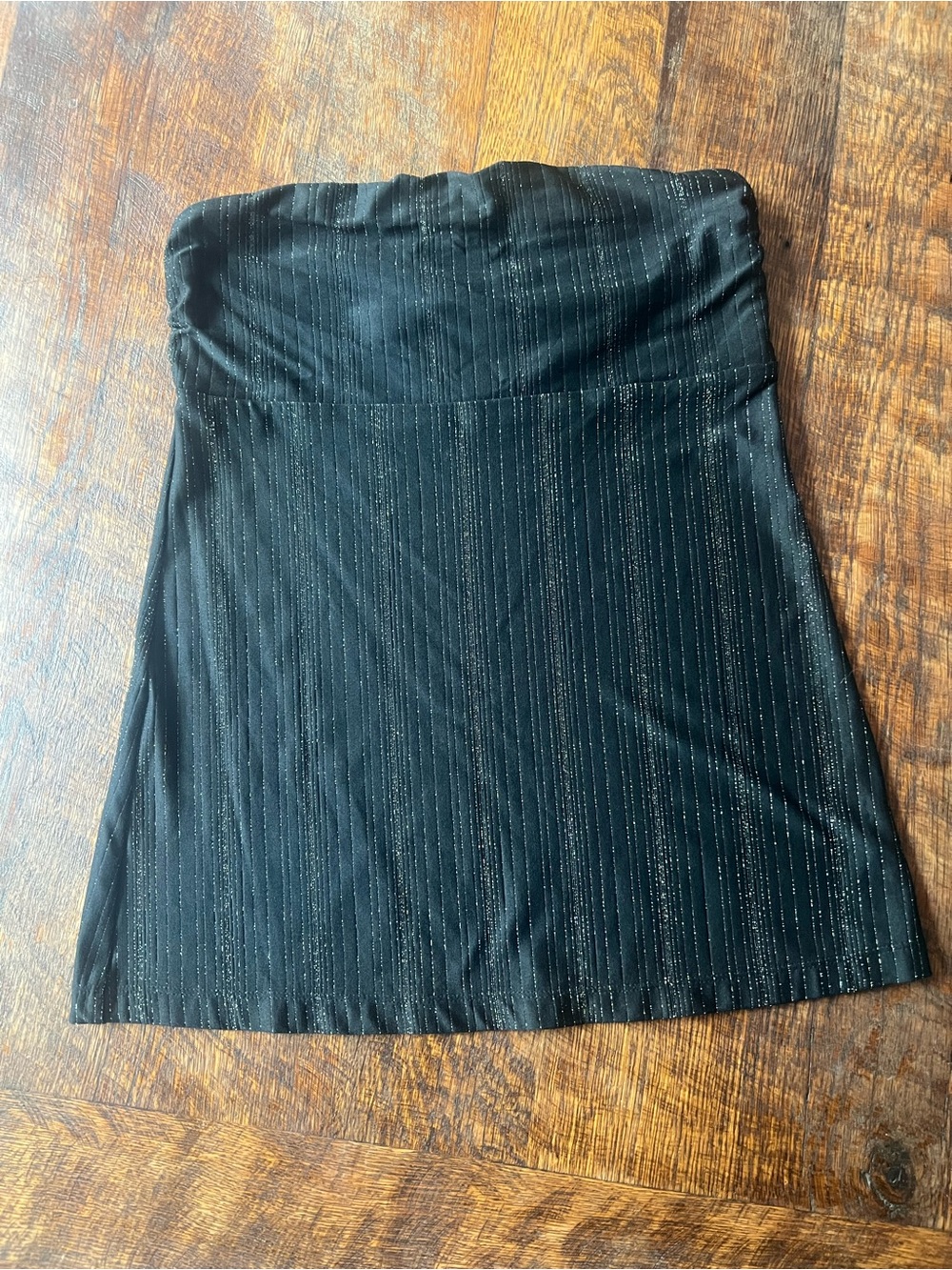 Express Black Strapless Crop Top with Metallic Pinstripes